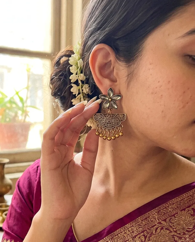 Antique Floral Chandbali Jhumka