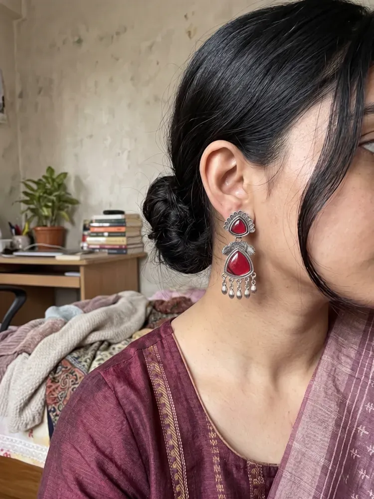 Red silver Earring
