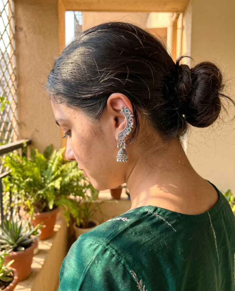 Vintage Oxidized Floral Ear Cuff Jhumka