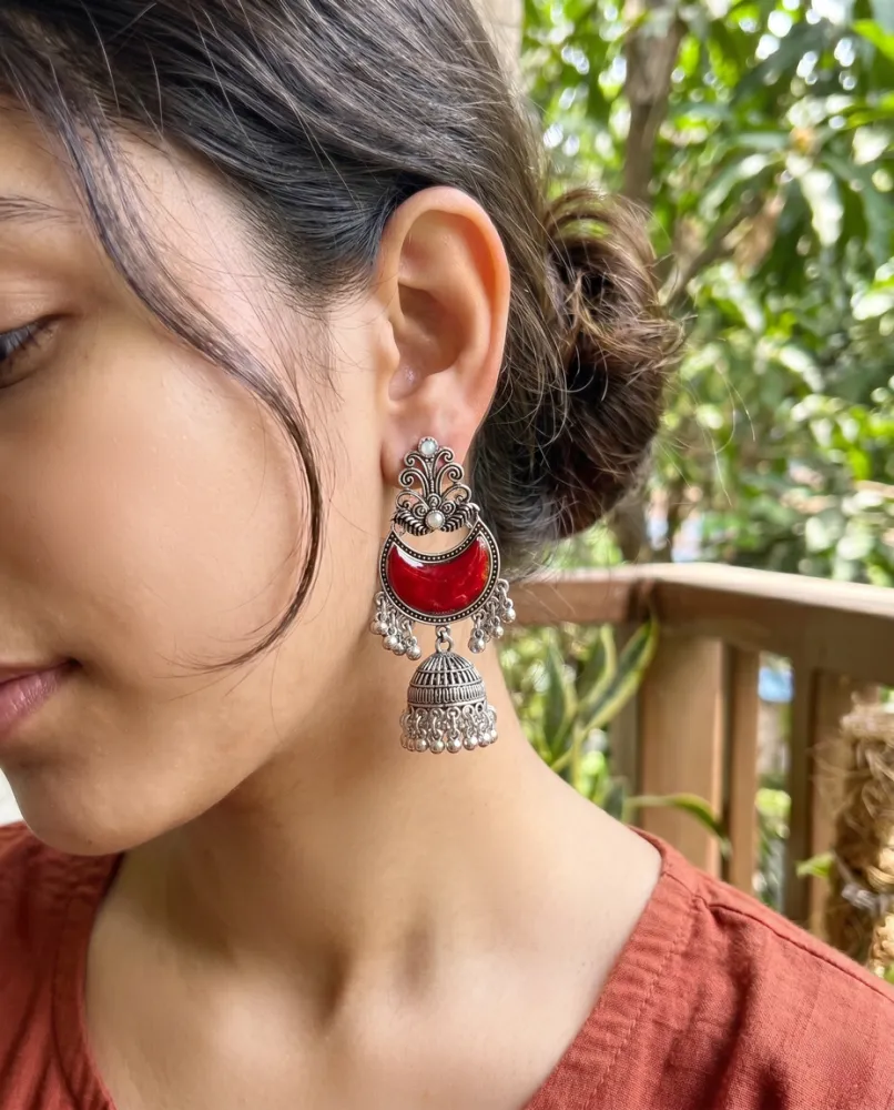 Vintage Red Chandbali Heritage Jhumka